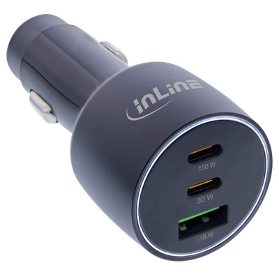 InLine® USB KFZ Stromadapter Power Delivery, 2x USB-C + QC 3.0 USB-A, schwarz (Produktbild 1)