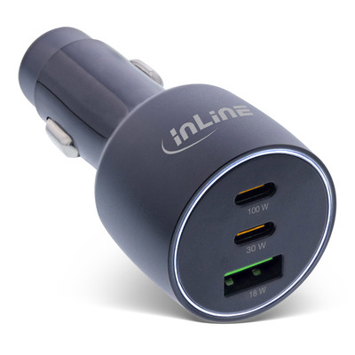 InLine® USB KFZ Stromadapter Power Delivery, 2x USB-C + QC 3.0 USB-A, schwarz