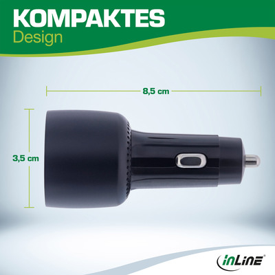 InLine® USB KFZ Stromadapter Power Delivery, 2x USB-C + QC 3.0 USB-A, schwarz