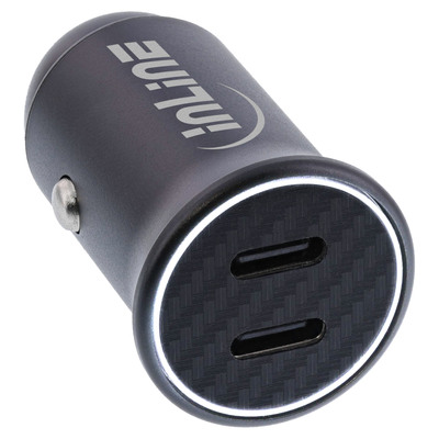 InLine® USB KFZ Stromadapter Power Delivery, 2x USB-C, schwarz (Produktbild 1)