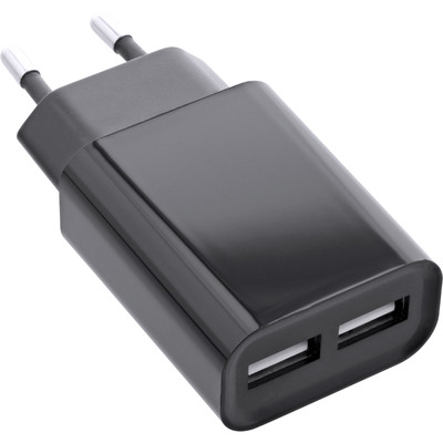 InLine USB Ladegerät DUO, Netzteil 2-fach, Stromadapter, 100-240V zu 5V/2.1A, schwarz