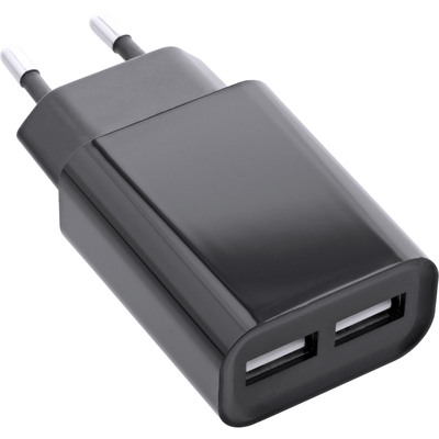 InLine® USB Ladegerät DUO, Netzteil 2-fach, Stromadapter, 100-240V zu 5V/2.1A, schwarz