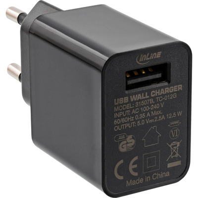 InLine® USB Ladegerät Single, Netzteil, Stromadapter, 100-240V zu 5V/2,5A, schwarz