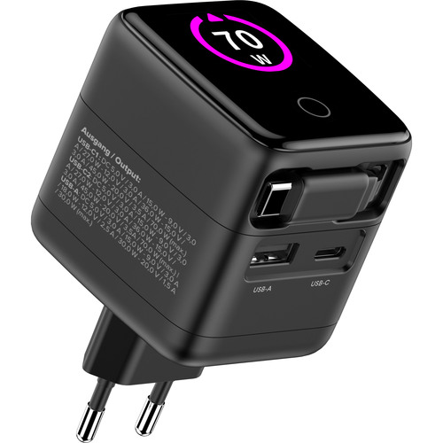 InLine® USB Netzteil, 70W, GaN, USB-C PD + USB-A QC, Kabel 60cm, schwarz