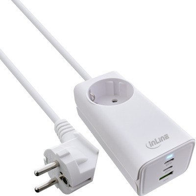 InLine® USB Netzteil, GaN Ladegerät, 2x USB-C, 1x USB-A, mit Schutzkontaktbuchse (Produktbild 1)