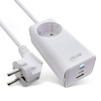 InLine® USB Netzteil, GaN Ladegerät, 2x USB-C, 1x USB-A, mit Schutzkontaktbuchse