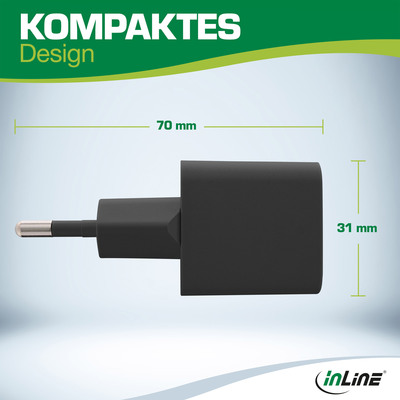 InLine® USB Netzteil, GaN Ladegerät Single USB-C, 33W, schwarz