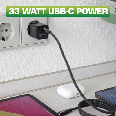 InLine® USB Netzteil, GaN Ladegerät Single USB-C, 33W, schwarz