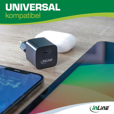 InLine® USB Netzteil, GaN Ladegerät Single USB-C, 33W, schwarz