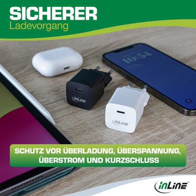 InLine® USB Netzteil, GaN Ladegerät Single USB-C, 33W, schwarz