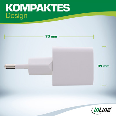 InLine® USB Netzteil, GaN Ladegerät Single USB-C, 33W, weiß