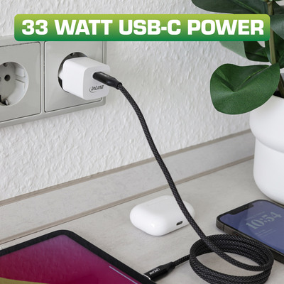 InLine® USB Netzteil, GaN Ladegerät Single USB-C, 33W, weiß