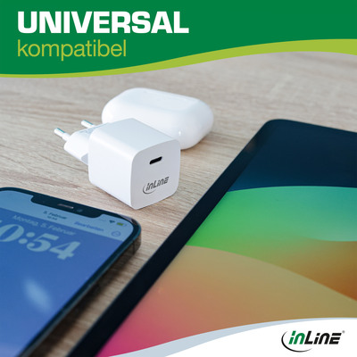 InLine® USB Netzteil, GaN Ladegerät Single USB-C, 33W, weiß