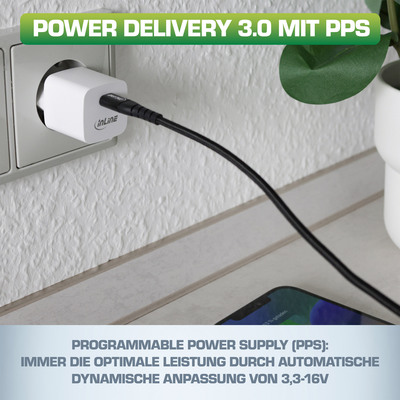 InLine® USB Netzteil, GaN Ladegerät Single USB-C, 33W, weiß