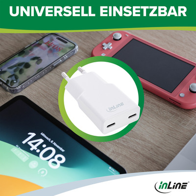 InLine® USB Netzteil Ladegerät Dual USB-C, PD, PPS, 30W, weiß