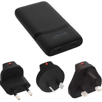 InLine® USB Netzteil Ladegerät, Dual USB-C, PD, PPS, 65W, flach, schwarz (Produktbild 1)
