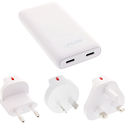 InLine® USB Netzteil Ladegerät, Dual USB-C, PD, PPS, 65W, flach, weiß (Produktbild 1)