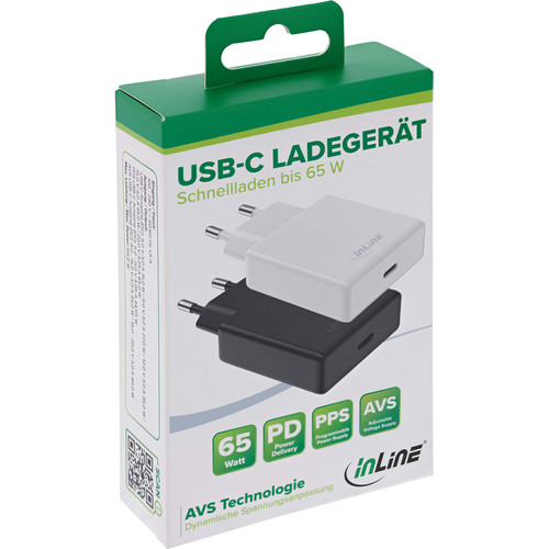 InLine® USB Netzteil Ladegerät, Single USB-C, PD, AVS, 65W, weiß