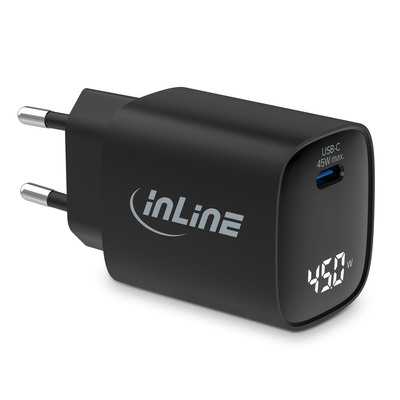 InLine® USB PD Netzteil, GaN Ladegerät, 1-Port, USB-C, 45W, mit Display