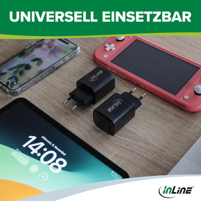 InLine® USB PD Netzteil, GaN Ladegerät, 1-Port, USB-C, 45W, mit Display