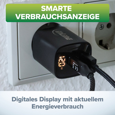 InLine® USB PD Netzteil, GaN Ladegerät, 2-Port, USB-C + USB-A, 30W, mit Display