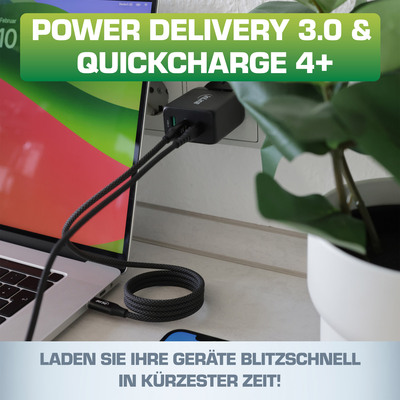 InLine® USB PD Netzteil, GaN Ladegerät, 3-Port, Dual USB-C + USB-A, 65W, schwarz