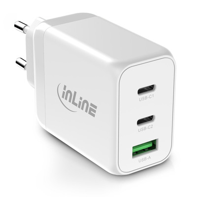 InLine® USB PD Netzteil, GaN Ladegerät, 3-Port, Dual USB-C+USB-A, 65W, weiß