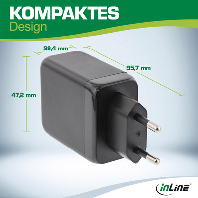 InLine® USB PD Netzteil, GaN Ladegerät, 3-Port, Dual USB-C+USB-A, 65W, weiß