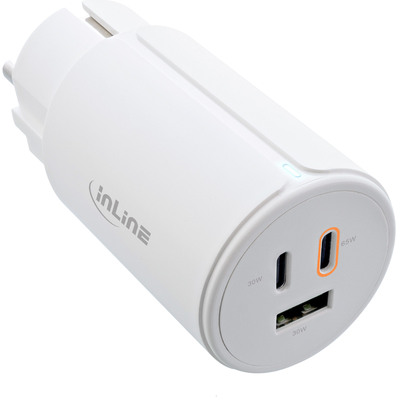 InLine® USB PD Netzteil, GaN Ladegerät, 3-Port, Dual USB-C + USB-A, 65W, weiß (Produktbild 1)