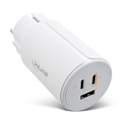InLine® USB PD Netzteil, GaN Ladegerät, 3-Port, Dual USB-C + USB-A, 65W, weiß