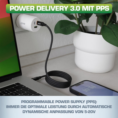InLine® USB PD Netzteil, GaN Ladegerät, 3-Port, Dual USB-C + USB-A, 65W, weiß