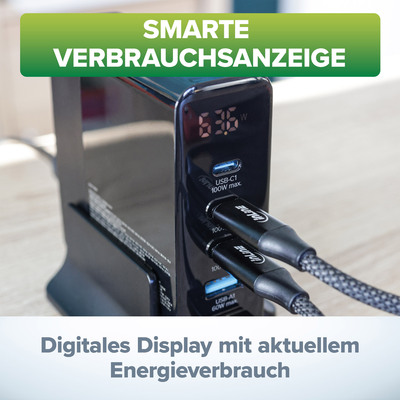 InLine® USB PD Netzteil, GaN Ladegerät, 5-Port, USB-C + USB-A, 140W, mit Display
