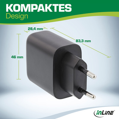 InLine® USB PD Netzteil, GaN Ladegerät, Single USB-C, Power Delivery, 65W