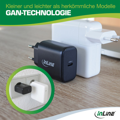 InLine® USB PD Netzteil, GaN Ladegerät, Single USB-C, Power Delivery, 65W