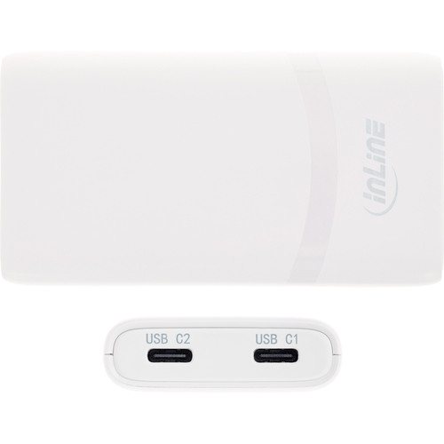 InLine® USB Reise-Netzteil Ladegerät, Dual USB-C, PD, PPS, 65W, flach, weiß
