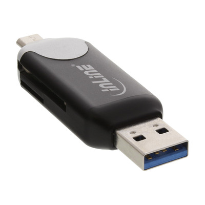InLine USB3.0 Dual Cardreader, USB A und Micro-USB 2.0 für SDXC und microSDXC, Android (OTG) und PC