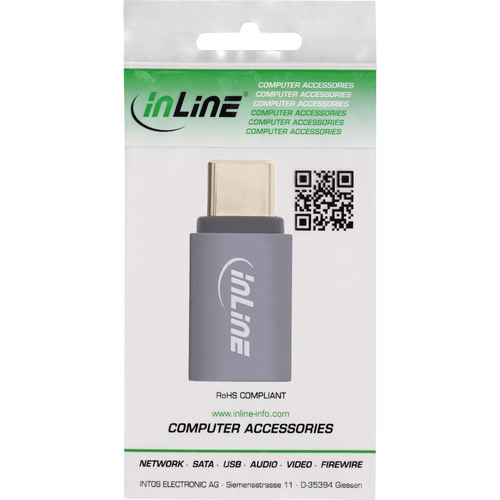 InLine® USB4 Adapter, USB-C Stecker/Buchse, Alu, grau