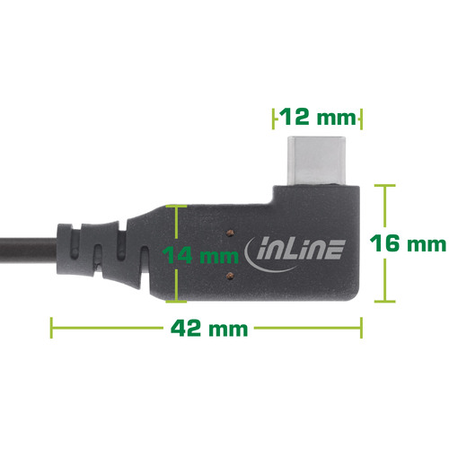 InLine® USB4 Kabel, USB-C, gewinkelt, PD 240 W, 8K60Hz, TPE, schwarz, 0,50 m