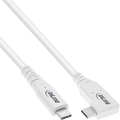 InLine® USB4 Kabel, USB-C, gewinkelt, PD 240 W, 8K60Hz, TPE, weiß, 1 m