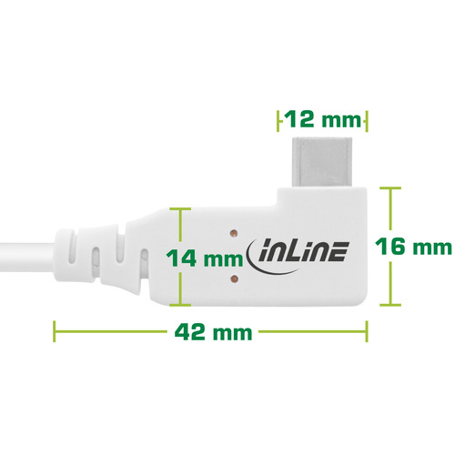 InLine® USB4 Kabel, USB-C, gewinkelt, PD 240 W, 8K60Hz, TPE, weiß, 1 m
