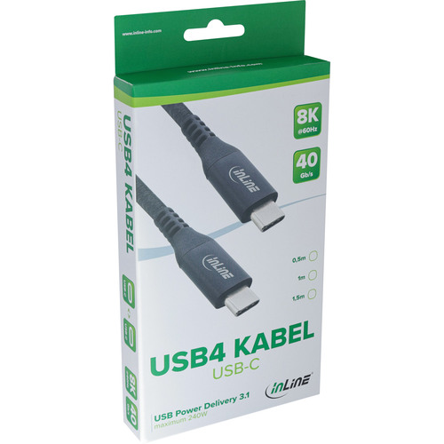 InLine® USB4 Kabel, USB-C, Stecker/Stecker, 8K60Hz, schwarz, 0,5m