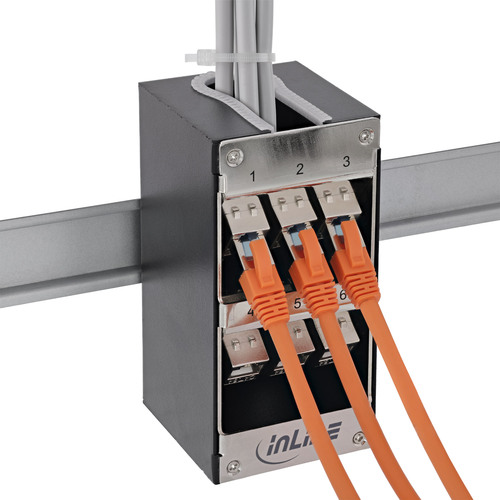 InLine® Verteilerkasten 4-Port Cat.6A Wand-/Hutschiene inkl. Keystone-Module