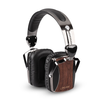 InLine® woodon-ear, Headset m. Kabelmikrofon & Funktionstaste, Walnuss Echtholz (Produktbild 1)