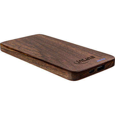 InLine® woodplate, USB Powerbank 5.000mAh, mit LED Anzeige, Echtholz, Walnuss (Produktbild 1)