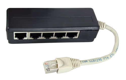 ISDN 5-fach Adapter, RJ45 Stecker / 5 x RJ45 Buchse, terminiert ISDN 5-fach Adapter, RJ45 Stecker / 5 x RJ45 Buchse, terminiert