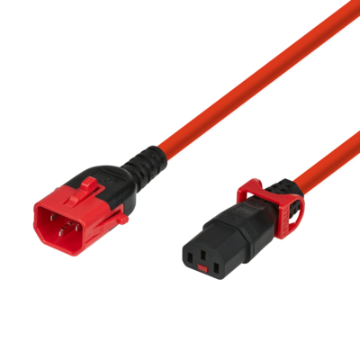 Kaltgeräteverlängerung Dual-Lock C14 - C13  -- IEC Lock, rot, 2 m
