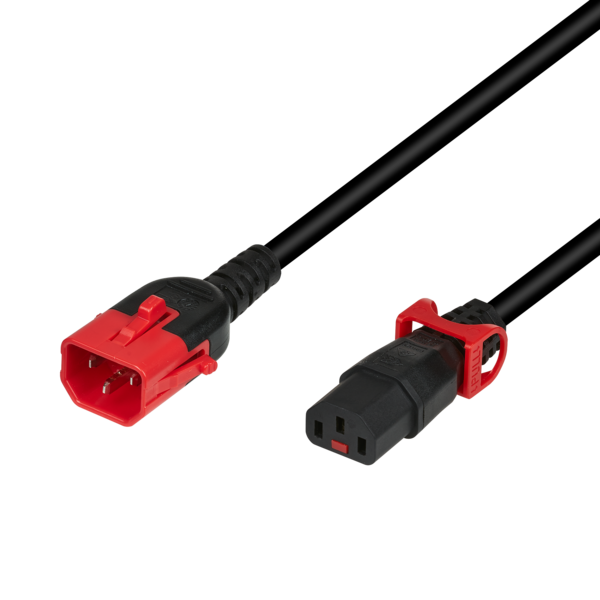 Kaltgeräteverlängerung Dual-Lock C14 - C13  -- IEC Lock, schwarz, 2 m