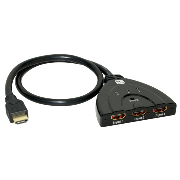 Kompakter 3-port HDMI Switch, 8K@60Hz -- 0,50m, schwarz, 3xIN/1xAUT