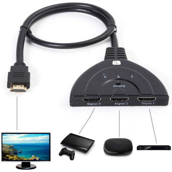 Kompakter 3-port HDMI Switch, 8K@60Hz -- 0,50m, schwarz, 3xIN/1xAUT