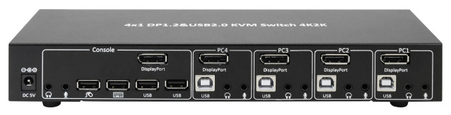 KVM-Switch DisplayPort 1.2, 4-Port, mit, Hub und Audio